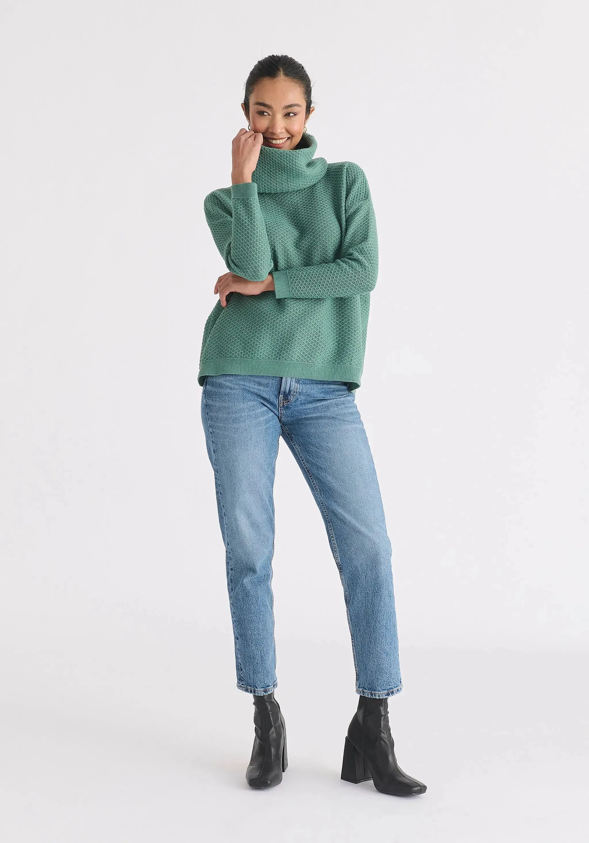 Teal Cowl Neck Jumper