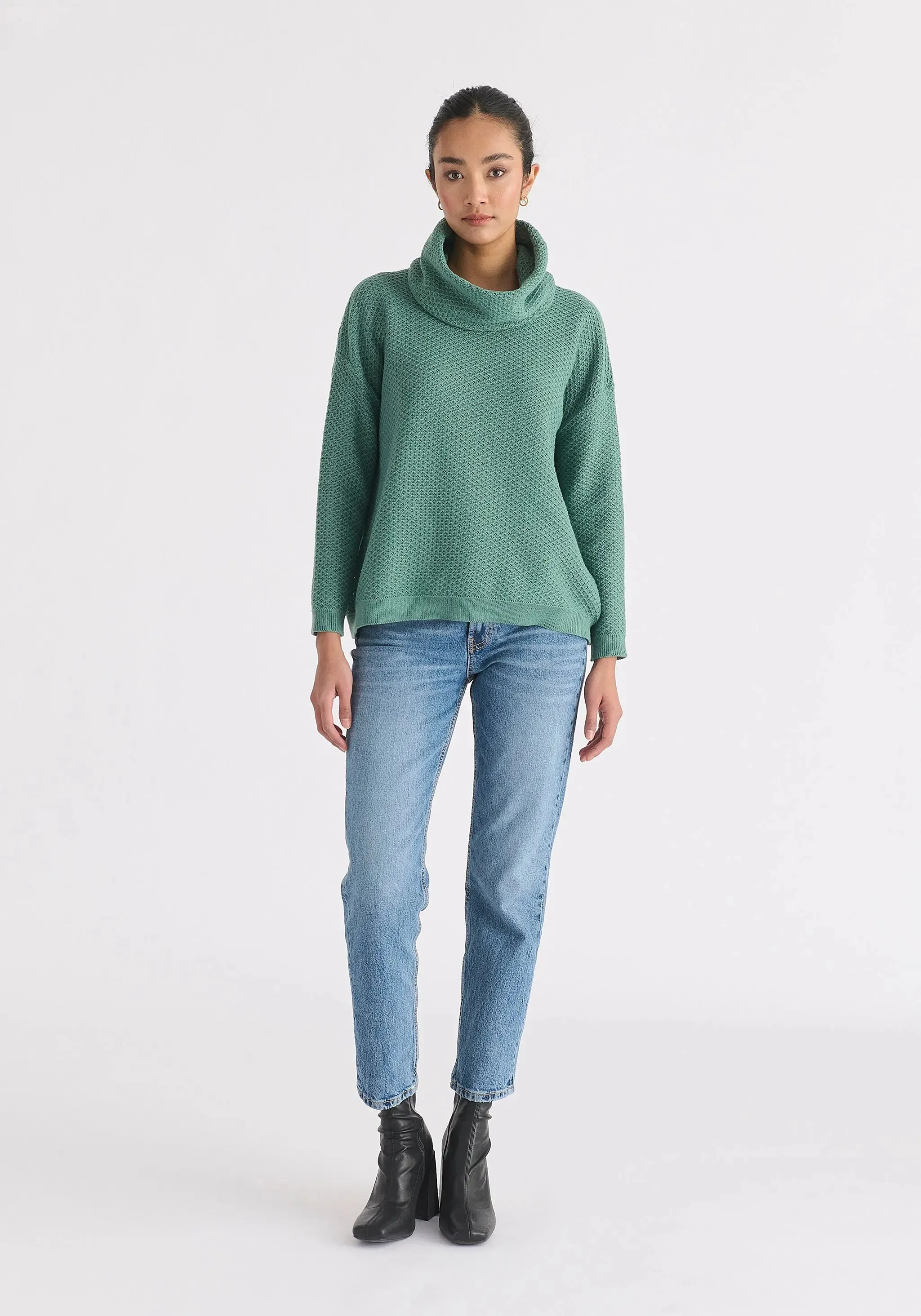 Teal Cowl Neck Jumper