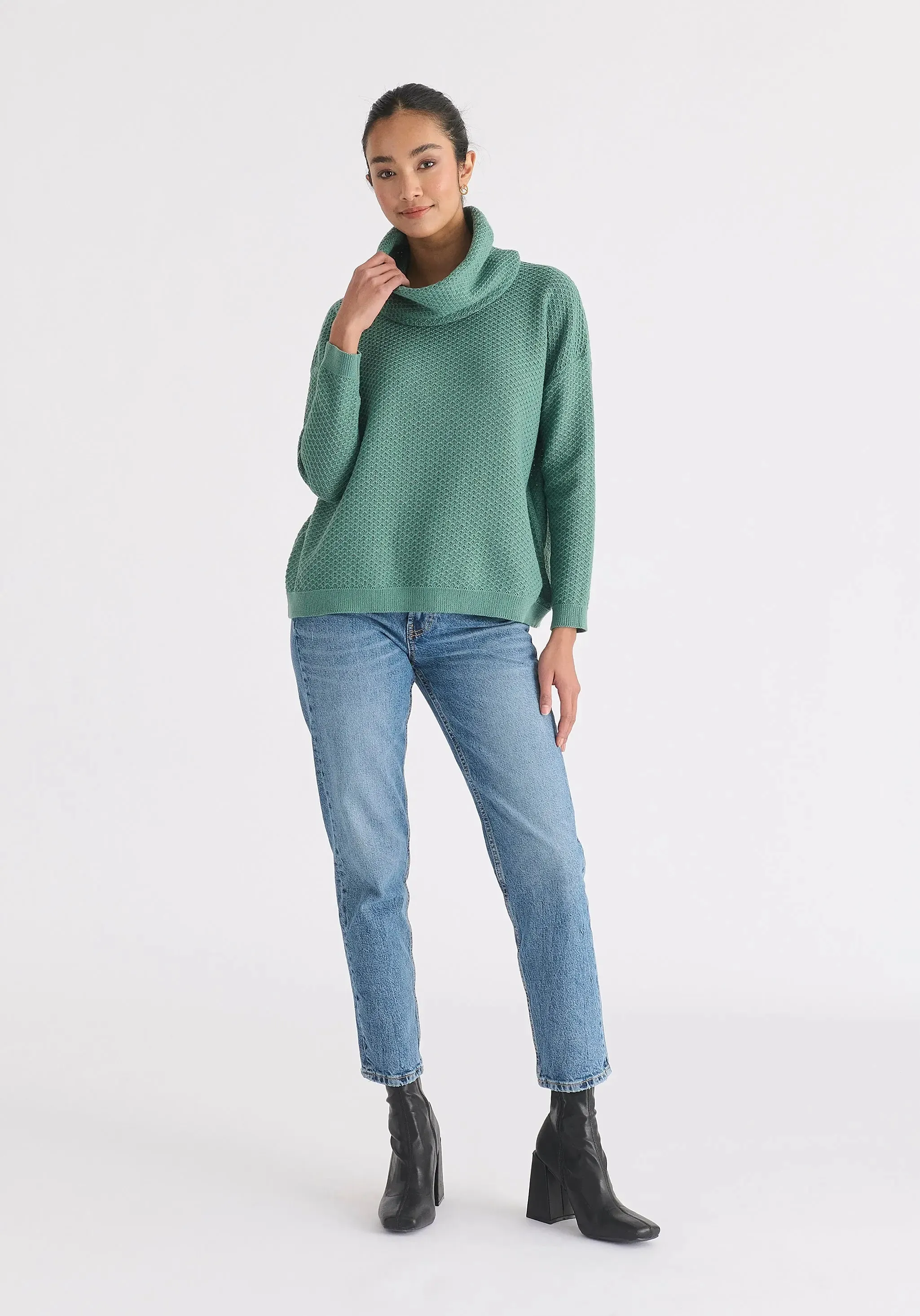Teal Cowl Neck Jumper