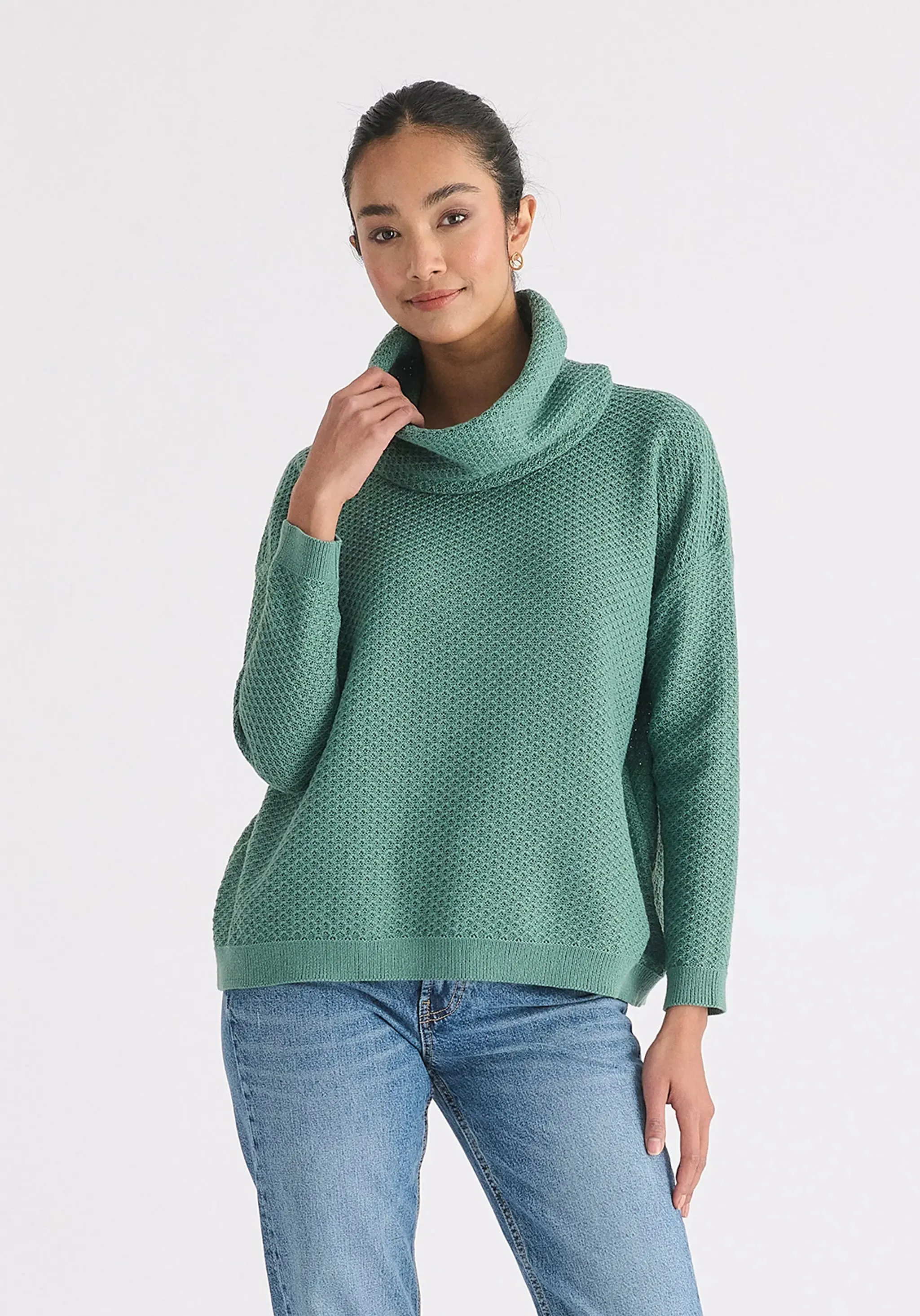 Teal Cowl Neck Jumper