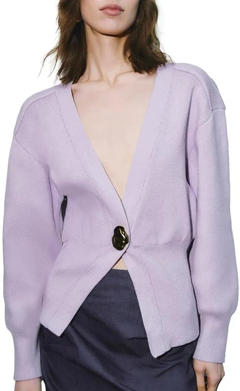 Women Knitted Cardigans Long Sleeve V-Neck Lightweight Sweater One Leaf Button Down Outwear