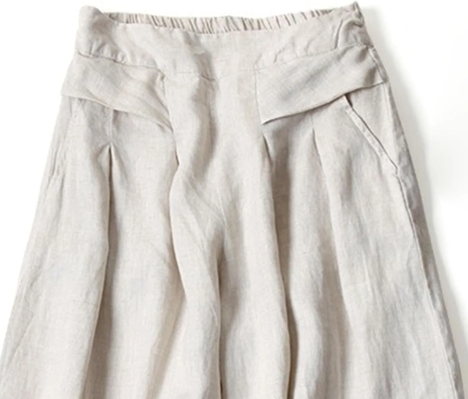 Women's Drawstring Elastic Waist Linen Blend Pants Loose Fit Palazzo Pants Beach Wide Leg Trouser with Pockets