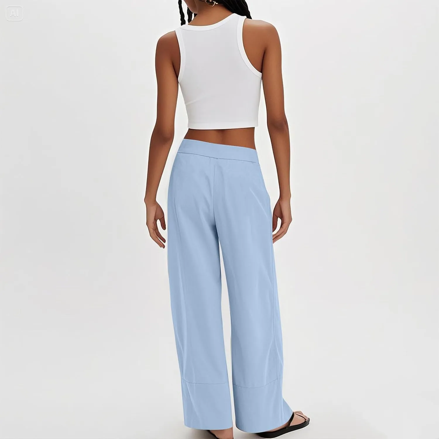 Womens Linen Pants Summer Wide Leg Pants High Waisted Flowy Palazzo Pant Boho Cotton Linen Beach Pants 2025