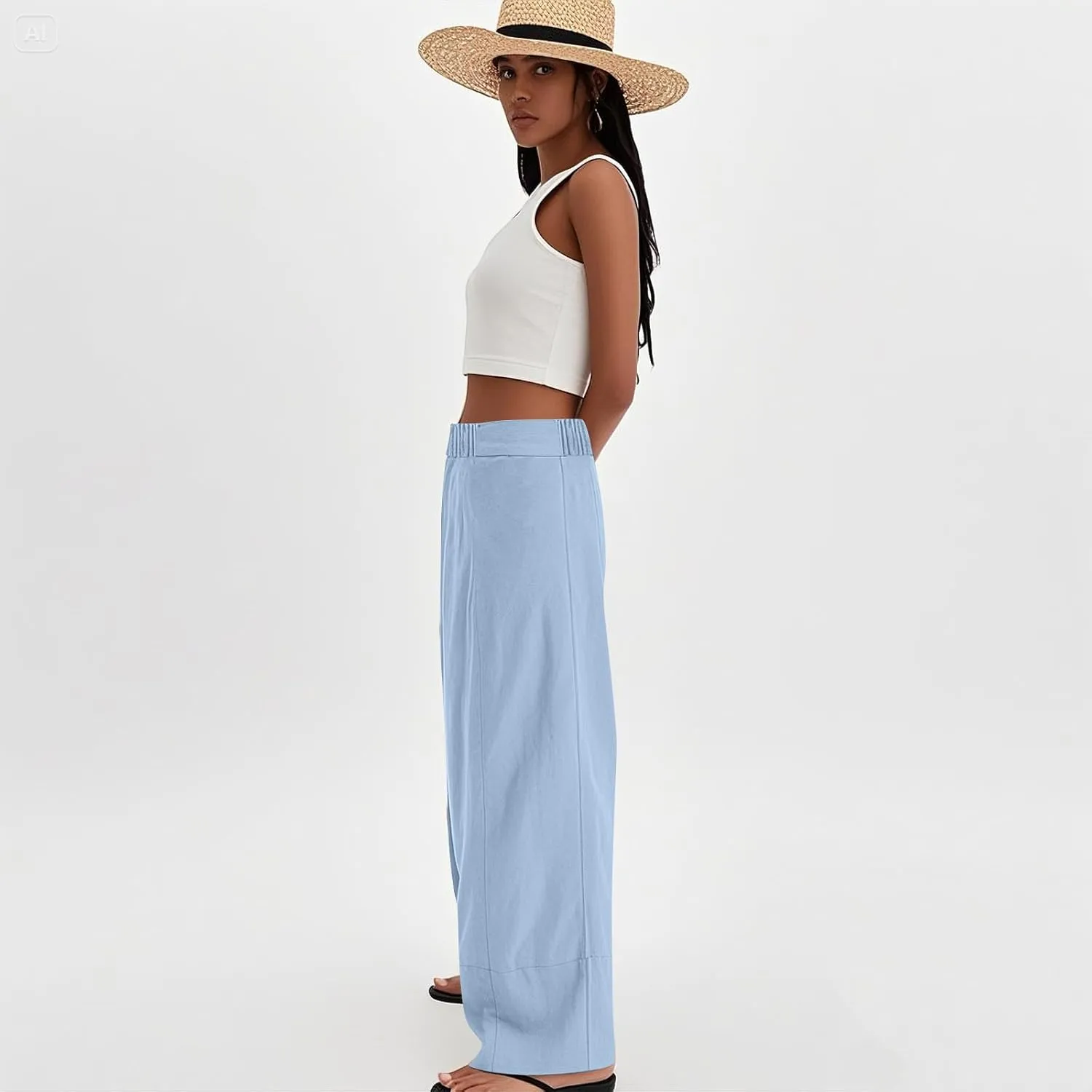 Womens Linen Pants Summer Wide Leg Pants High Waisted Flowy Palazzo Pant Boho Cotton Linen Beach Pants 2025