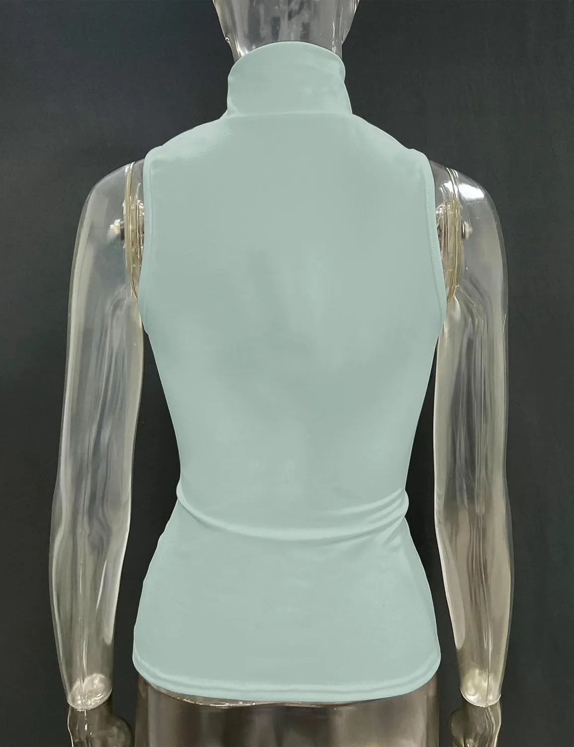 Womens Sleeveless Mock Neck Tops Pleated Twist Front Slim Fit Summer Date Night Clubwear High Neck Tank Tops