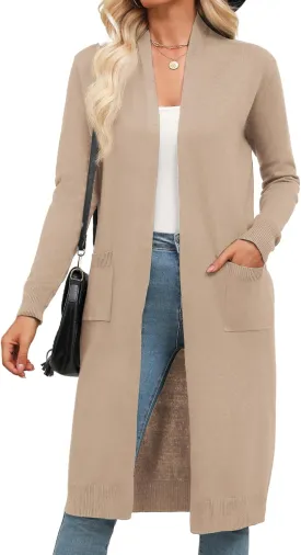 Zeagoo Women's Long Cardigan Sweaters Lightweight Sweater Long Sleeve Open Front Casual Knit Duster Cardigans with Pocket